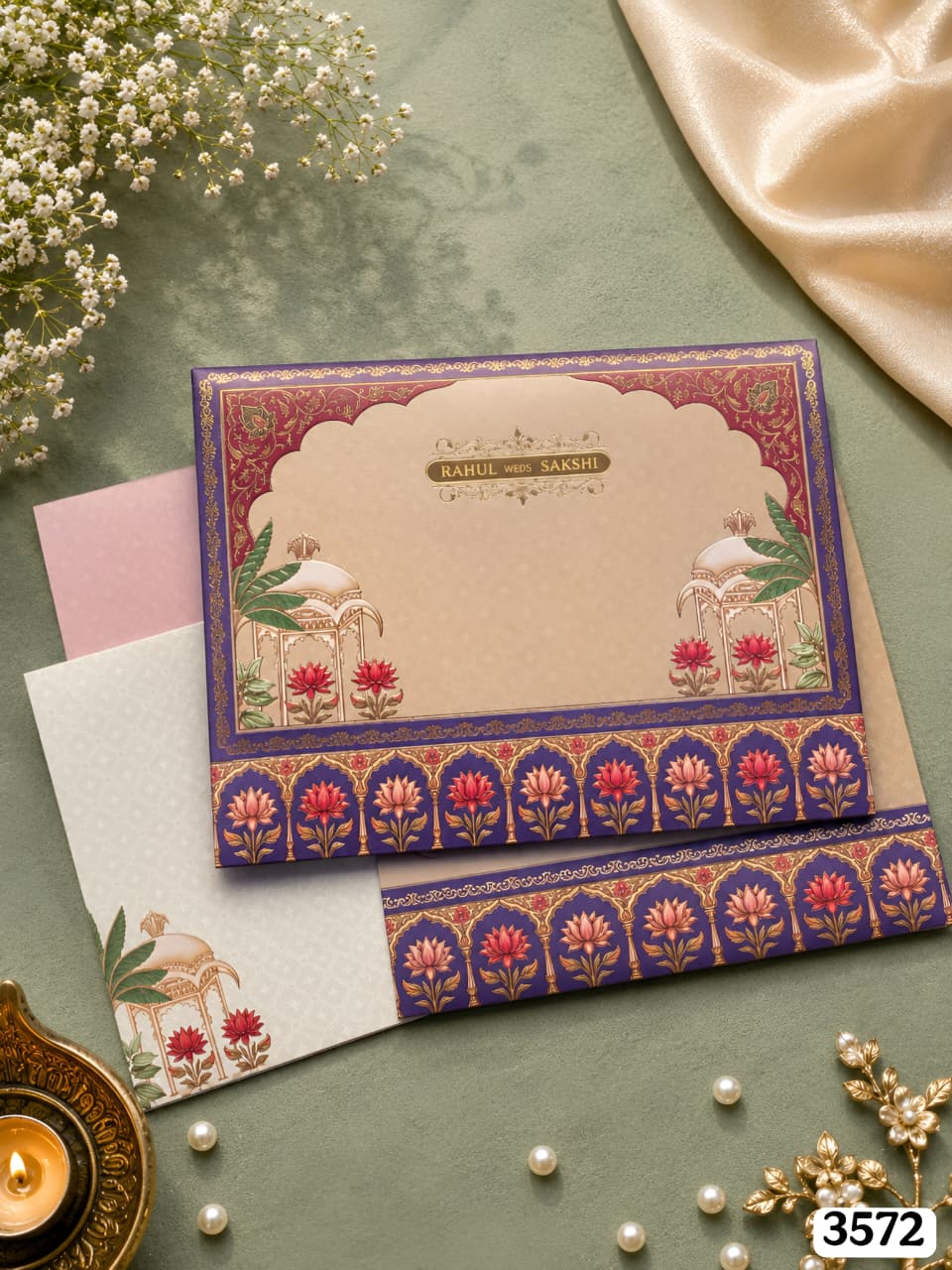 Royal Royal Blue & Lotus Indian Wedding Invitation Suite