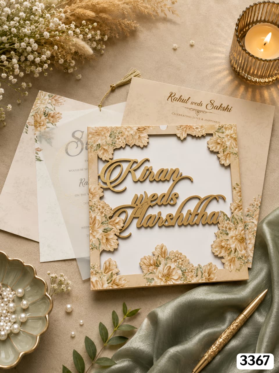 Ivory Floral Laser-Cut Wooden Typography Suite