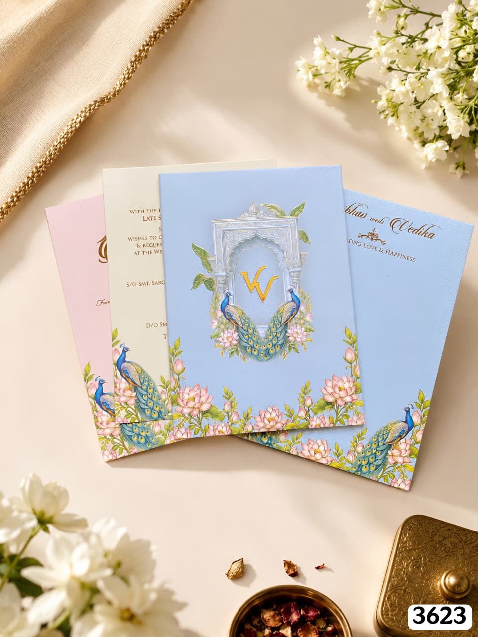Powder Blue Peacock Jharokha Suite