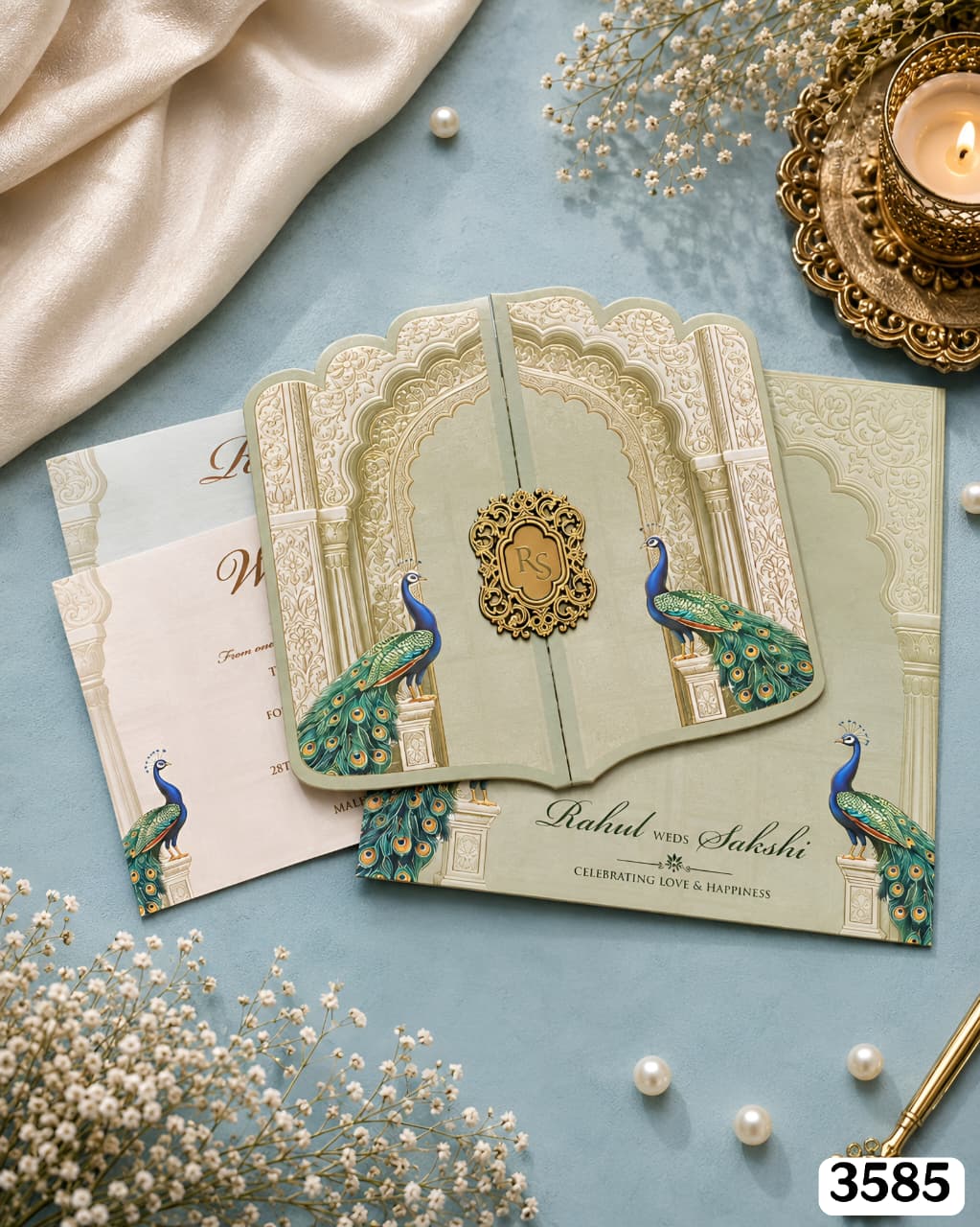 VF3585 Sage Green Peacock Jharokha Gatefold Suite