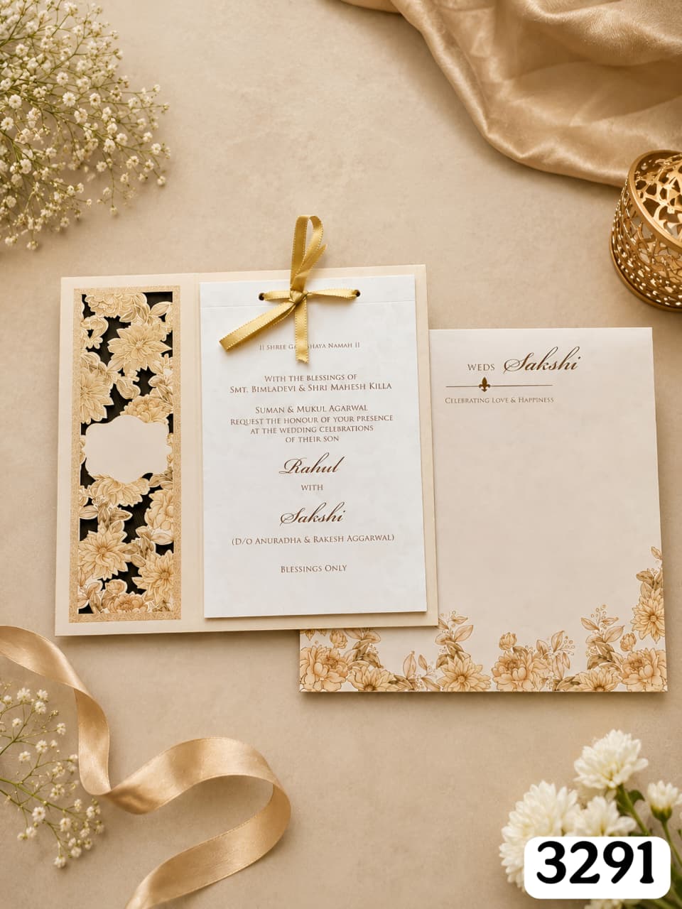 VF3291 Ivory & Gold Floral Laser-Cut Ribbon SuiteIvory & Gold Floral Laser-Cut Ribbon Suite